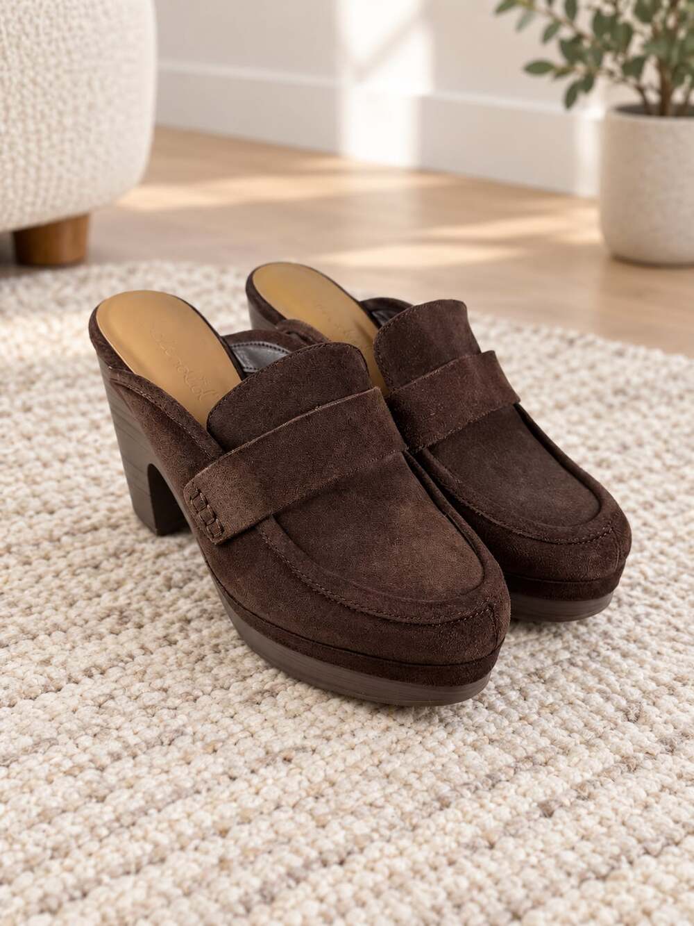 Splendid Vina Platform Clogs Womens 8M Brown Suede Block Heel Mules